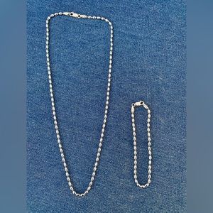 Italian Oval Bead 925 Sterling Silver Necklace and Bracelet